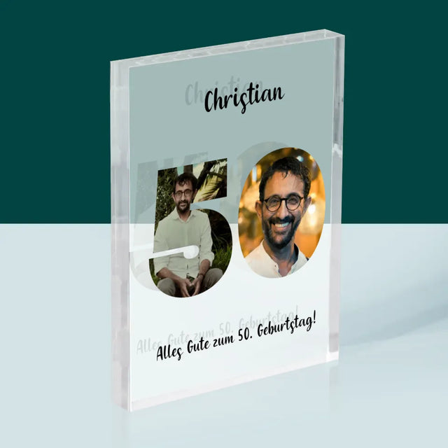 Buchstaben-Collage: 50. Geburtstag - Acrylblock