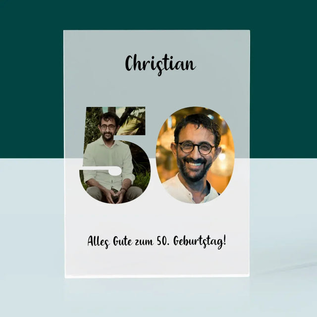 Buchstaben-Collage: 50. Geburtstag - Acrylblock