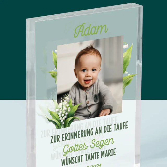Foto Und Unterschrift: Tauferinnerung Maiglöckchen - Acrylblock