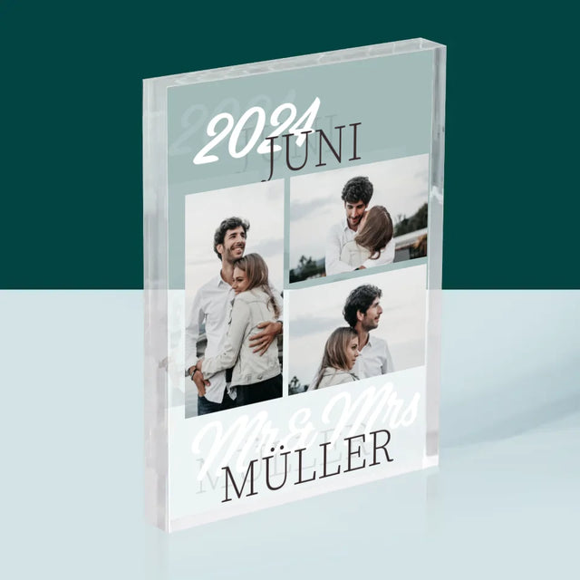 Fotocollage: Mr&Mrs Datum - Acrylblock