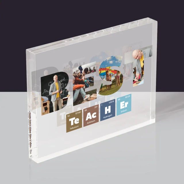 Buchstaben-Collage: Best Teacher Elemente - Acrylblock