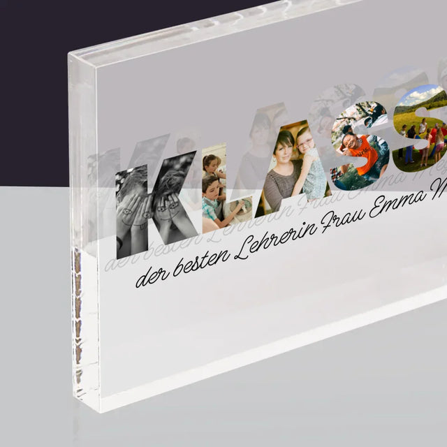 Buchstaben-Collage: Klasse - Acrylblock