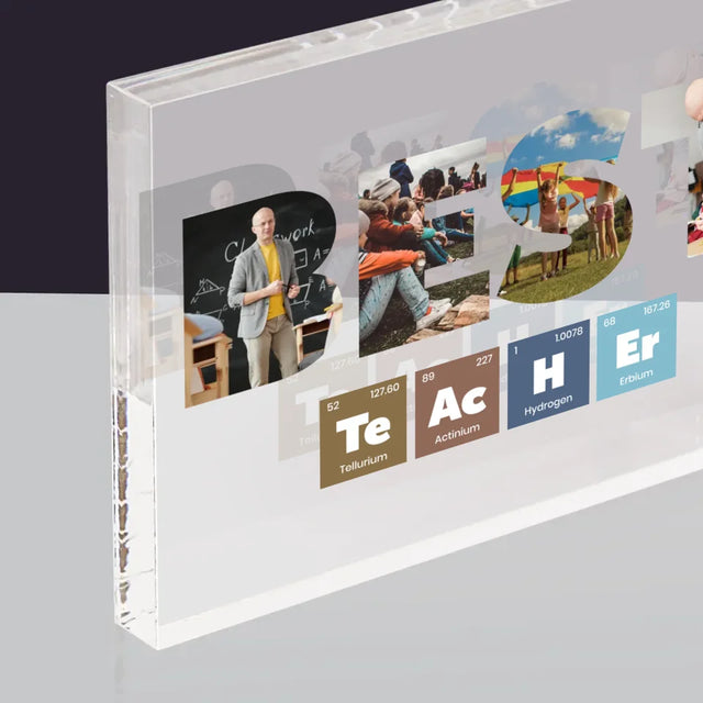 Buchstaben-Collage: Best Teacher Elemente - Acrylblock