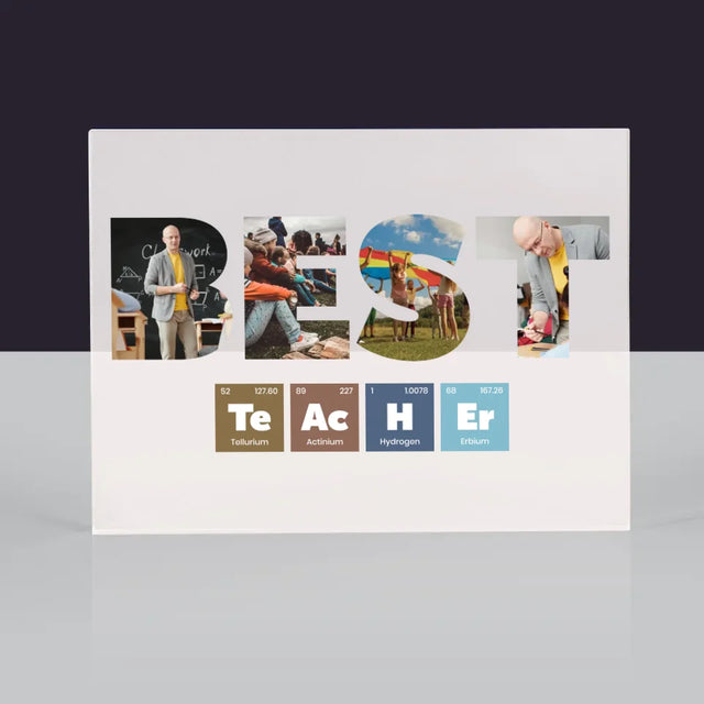 Buchstaben-Collage: Best Teacher Elemente - Acrylblock