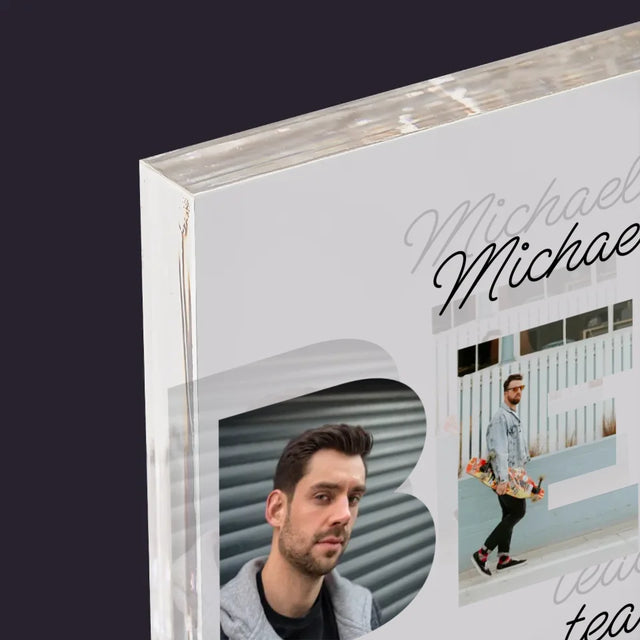 Buchstaben-Collage: Best Teacher - Acrylblock