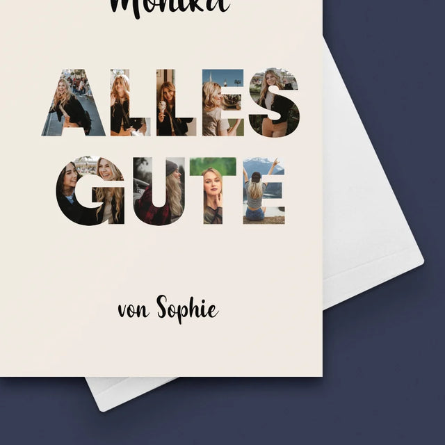 Buchstaben-Collage: Alles Gute - Glückwunschkarte