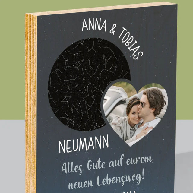 Sternkarte: Neuer Lebensweg Hochzeit - Druck Auf Holz