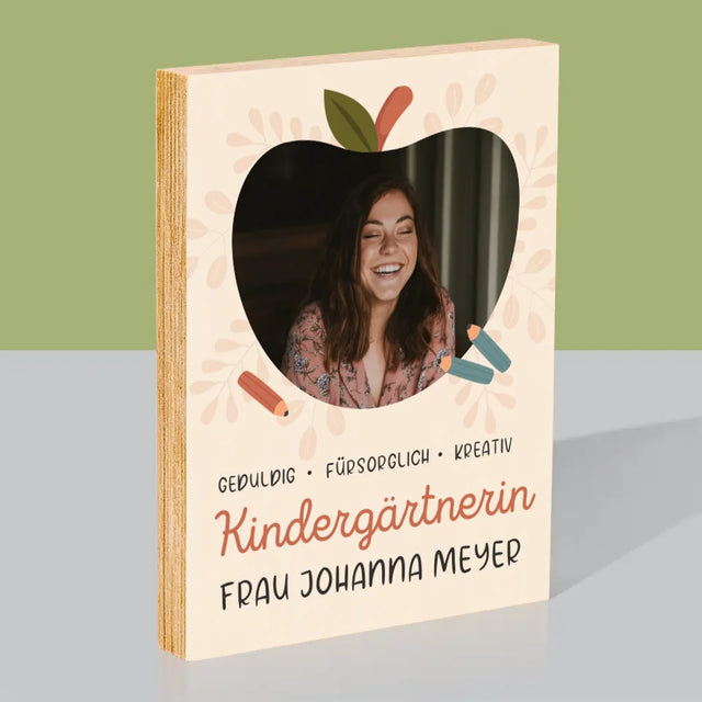 Foto Und Unterschrift: Kindergärtnerin - Druck Auf Holz