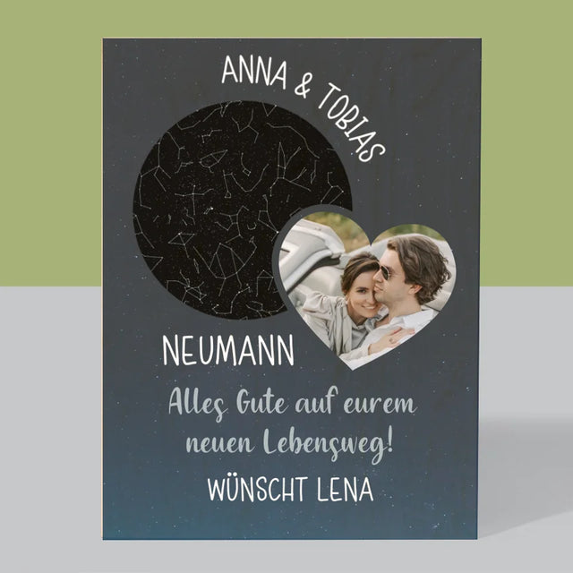 Sternkarte: Neuer Lebensweg Hochzeit - Druck Auf Holz