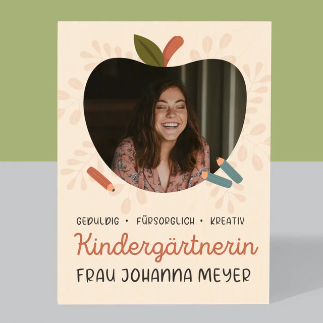 Foto Und Unterschrift: Kindergärtnerin - Druck Auf Holz