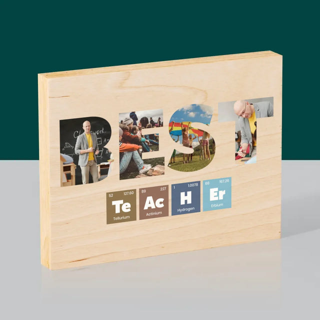 Buchstaben-Collage: Best Teacher Elemente - Druck Auf Holz