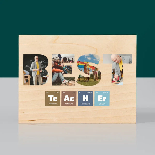 Buchstaben-Collage: Best Teacher Elemente - Druck Auf Holz