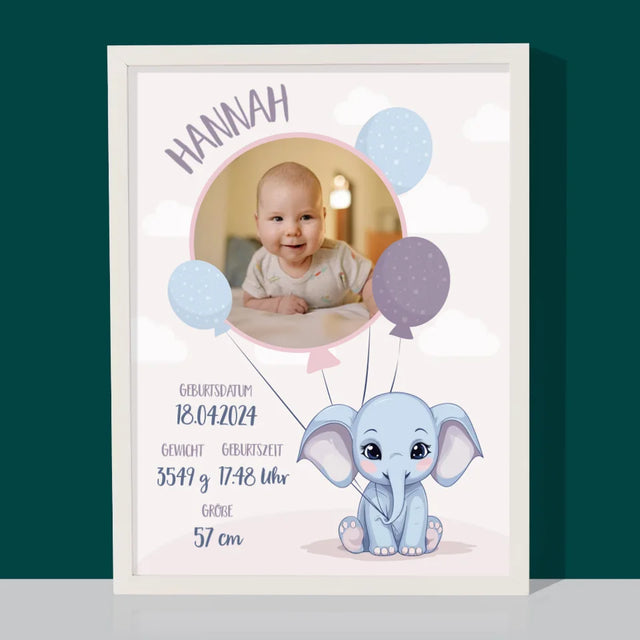 Geburtsdatum: Geburtsdatum Elefant - Druck Mit Rahmen 30X40