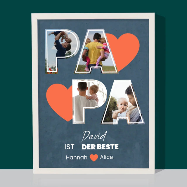 Fotocollage: Papa Ist Der Beste - Druck Mit Rahmen 30X40