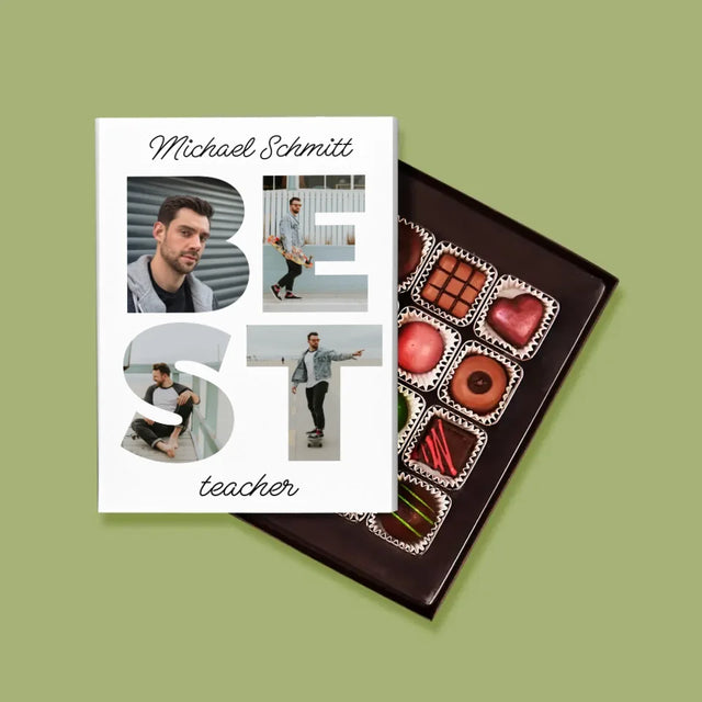 Buchstaben-Collage: Best Teacher - Pralinen