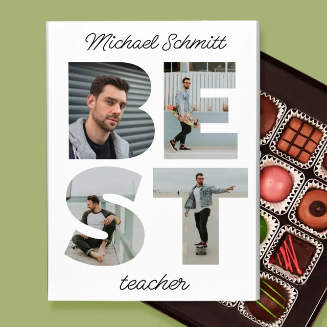 Buchstaben-Collage: Best Teacher - Pralinen