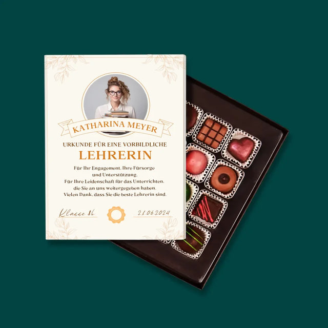 Foto Und Unterschrift: Urkunde Vorbildliche Lehrerin - Pralinen