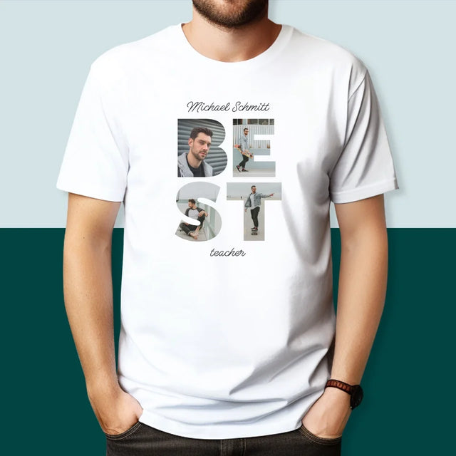 Buchstaben-Collage: Best Teacher - T-Shirt Für Herren