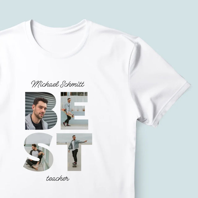 Buchstaben-Collage: Best Teacher - T-Shirt Für Herren