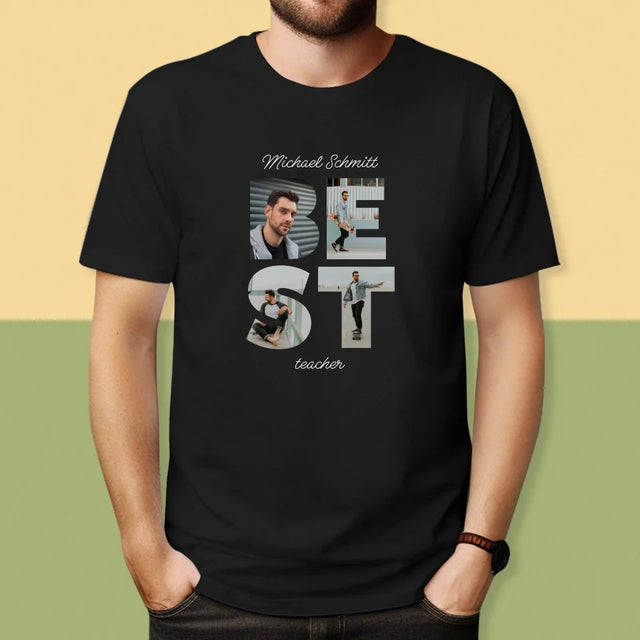 Buchstaben-Collage: Best Teacher - T-Shirt Für Herren
