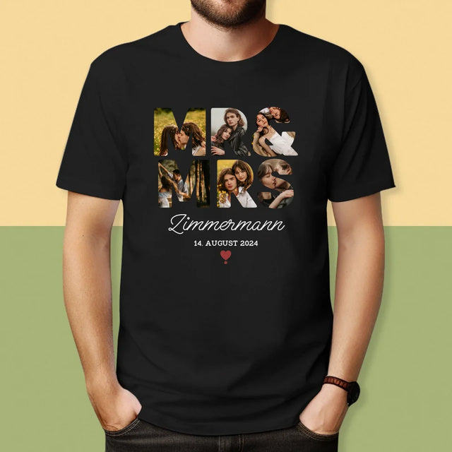 Buchstaben-Collage: Mr&Mrs - T-Shirt Für Herren