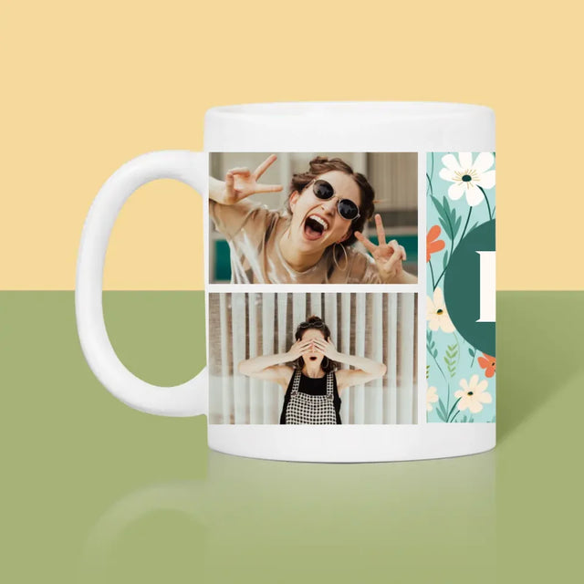 Fotocollage: Monogramm Blumen - Tasse