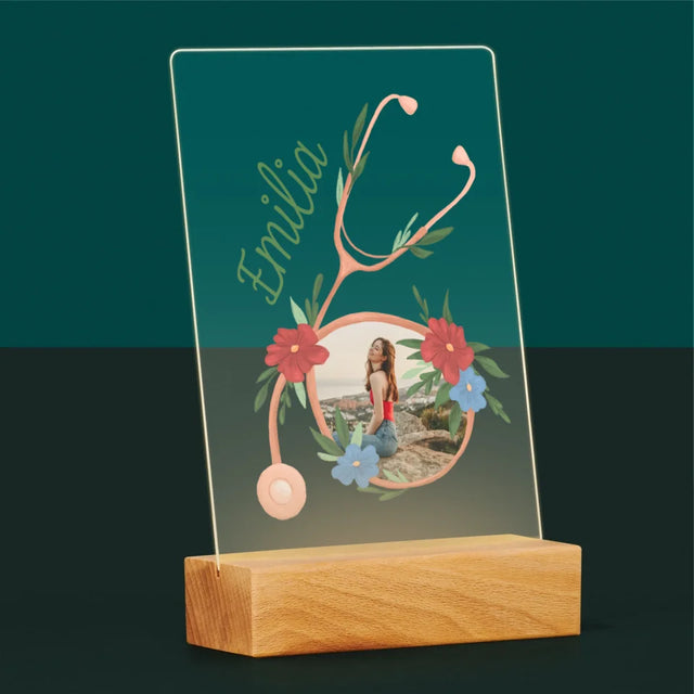 Foto Und Unterschrift: Stethoskop Blumen - Druck Auf Acrylglas