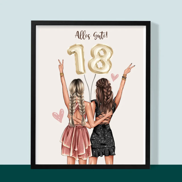Avatar Creator: Freundinnen 18. Geburtstag - Druck Mit Rahmen 30X40