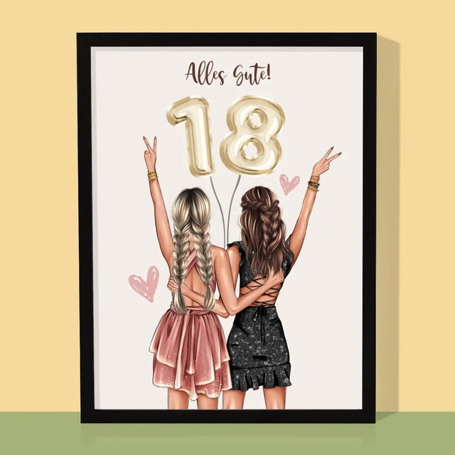 Avatar Creator: Freundinnen 18. Geburtstag - Druck Mit Rahmen 30X40