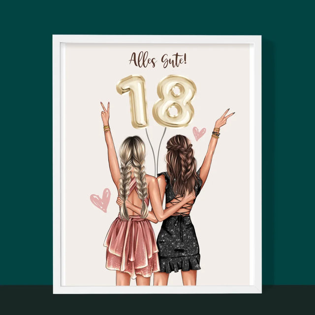 Avatar Creator: Freundinnen 18. Geburtstag - Druck Mit Rahmen 30X40