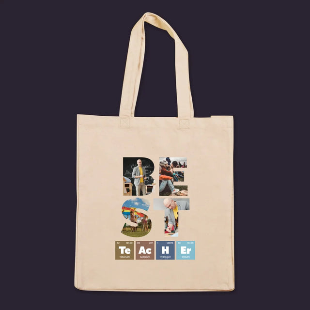 Buchstaben-Collage: Best Teacher Elemente - Stofftasche