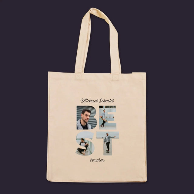 Buchstaben-Collage: Best Teacher - Stofftasche