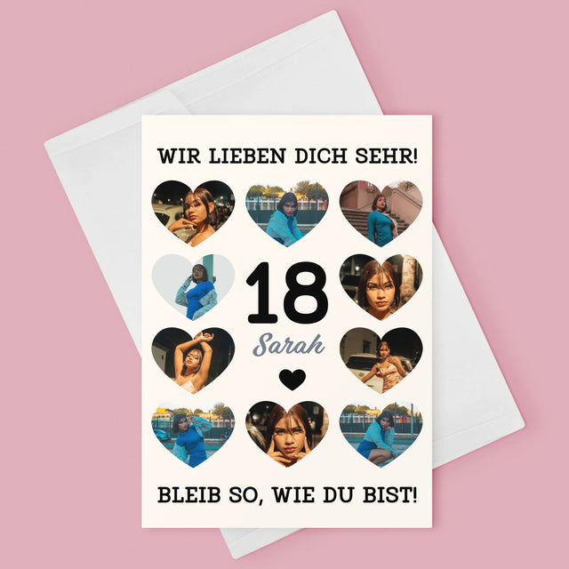 Fotocollage: 18 Herzen - Glückwunschkarte