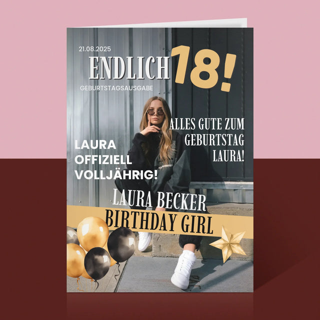 Magazin-Cover: Endlich 18 - Glückwunschkarte