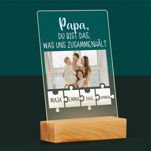 Foto Und Unterschrift: Papa, Du Bist Das, Was Uns Zusammenhält - Druck Auf Acrylglas