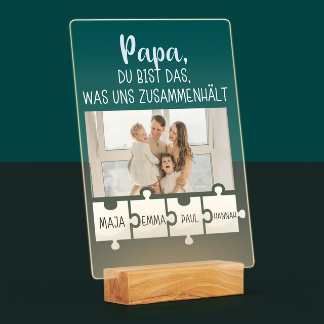 Foto Und Unterschrift: Papa, Du Bist Das, Was Uns Zusammenhält - Druck Auf Acrylglas