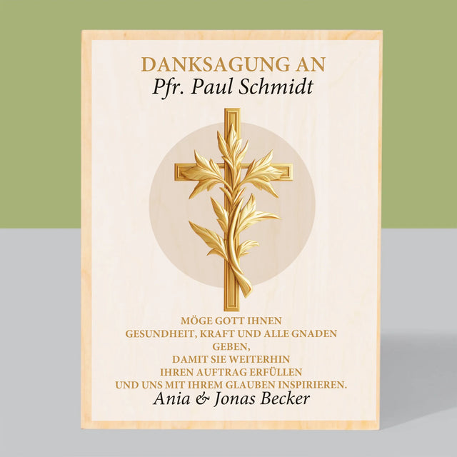 Name Und Unterschrift: Dank An Den Pfarrer - Druck Auf Holz