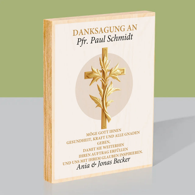 Name Und Unterschrift: Dank An Den Pfarrer - Druck Auf Holz