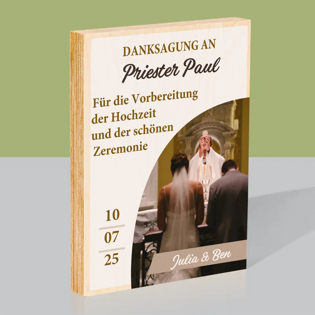 Foto Und Unterschrift: Danksagung Für Den Priester - Hochzeit - Druck Auf Holz