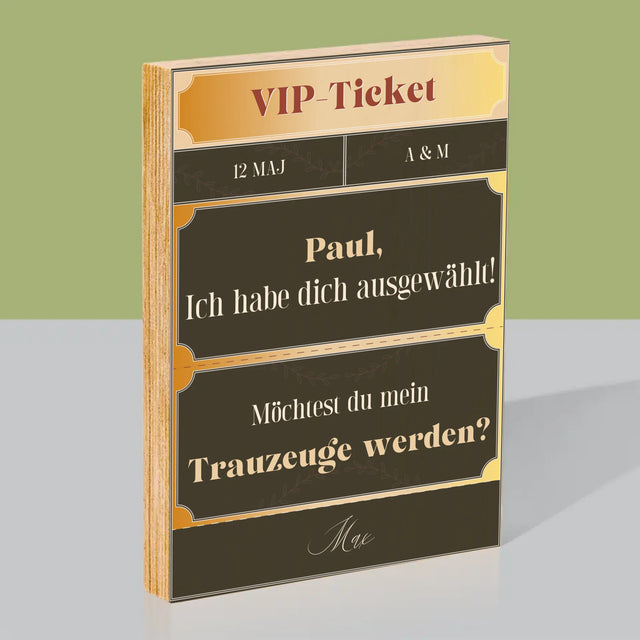 Name Und Unterschrift: Vip-Ticket- Trauzeuge - Druck Auf Holz