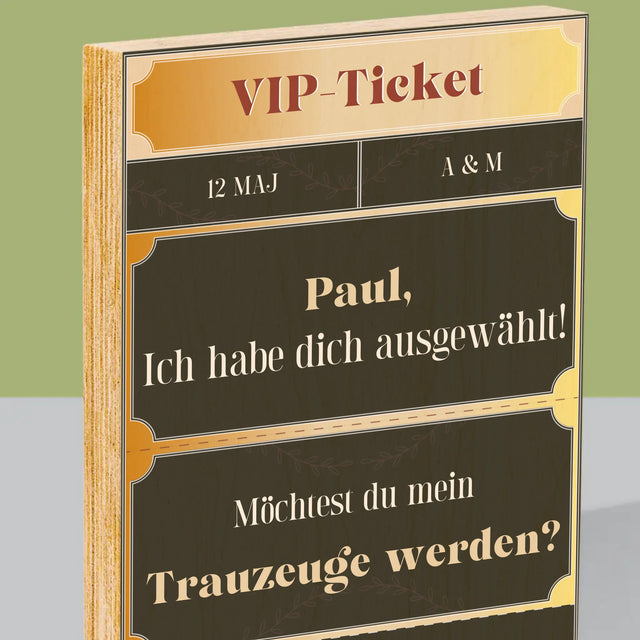 Name Und Unterschrift: Vip-Ticket- Trauzeuge - Druck Auf Holz