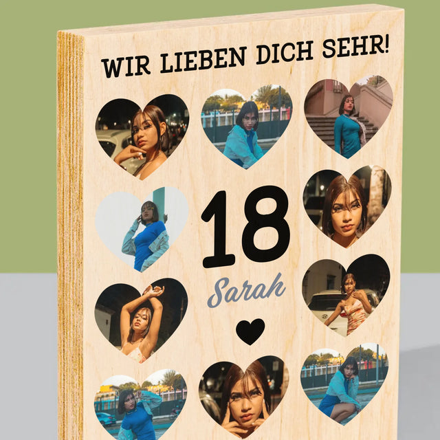 Fotocollage: 18 Herzen - Druck Auf Holz