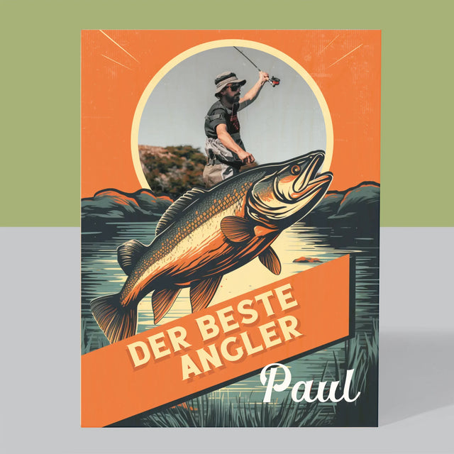 Foto Und Unterschrift: Der Beste Angler - Druck Auf Holz