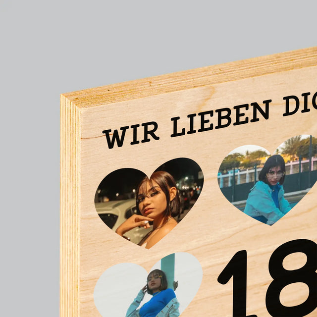Fotocollage: 18 Herzen - Druck Auf Holz