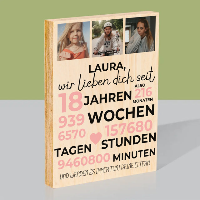 Fotocollage: Wir Lieben Dich Seit 18 Jahren - Druck Auf Holz