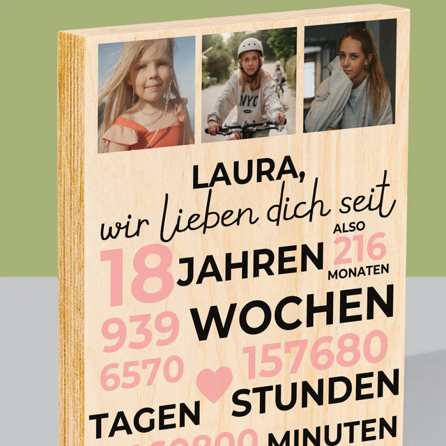 Fotocollage: Wir Lieben Dich Seit 18 Jahren - Druck Auf Holz