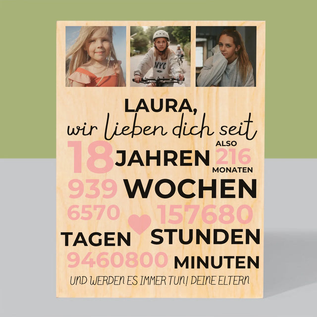 Fotocollage: Wir Lieben Dich Seit 18 Jahren - Druck Auf Holz
