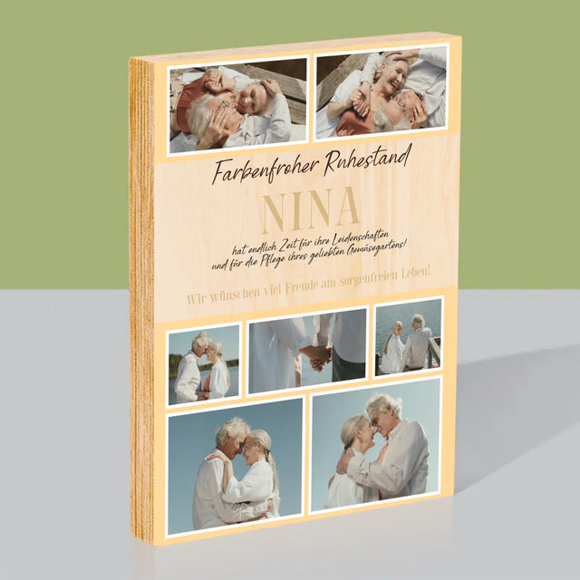 Fotocollage: Farbenfroher Ruhestand - Druck Auf Holz