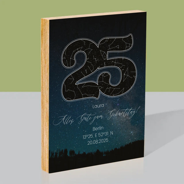 Sternkarte: Sterne-Zu Seinem 25. Geburtstag - Druck Auf Holz