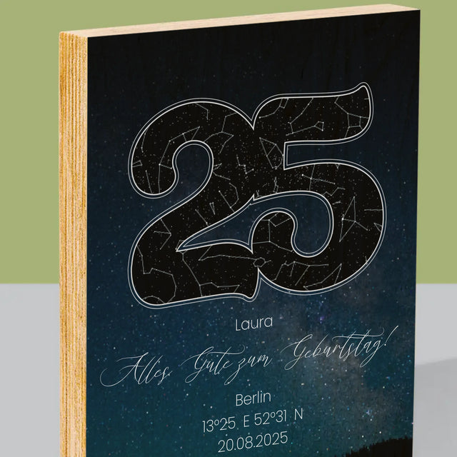 Sternkarte: Sterne-Zu Seinem 25. Geburtstag - Druck Auf Holz
